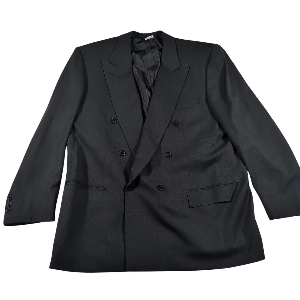 Brioni Blazer Men 46 Black Roman Style Double Breasted Peak Lapel Wool Italy